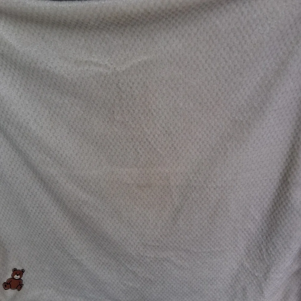 Vintage Teddy Bear Applique Soft Cream Plush Baby Blanket Lovey Textured Fleece